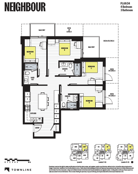 Floor plan for 4 beds, 3 baths, 306 sqft